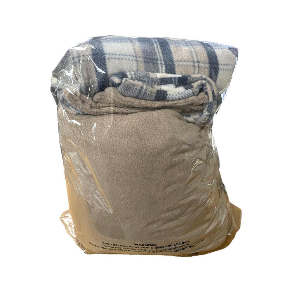 Berkshire Polar Fleece Sheet Set Extra Cases Plaid Natural/Blue